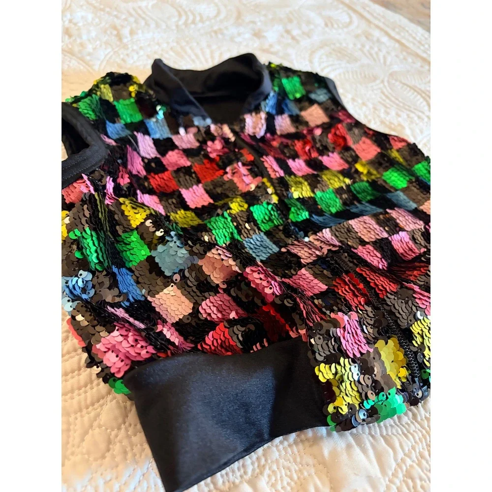 Weissman Little Girls Multi-Color Checkered Sequin Zip-Up Vest Dance Costume